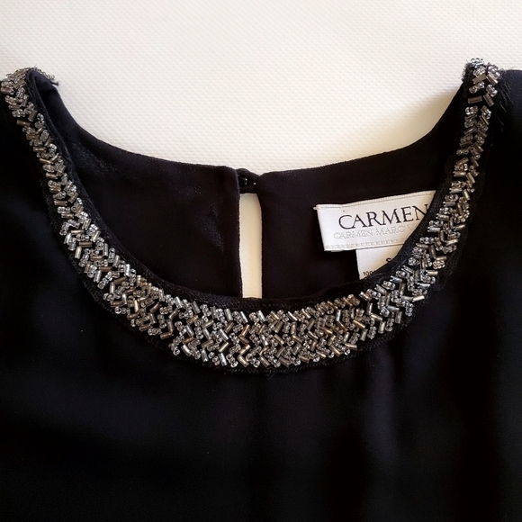 🟢1079 * Carmen Marc Valvo Accordion Pleated Blouse Black Size S - Picture 5 of 10